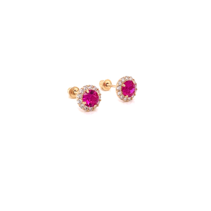 14k Red Gemstone Halo Stud Earrings - MyAZGold