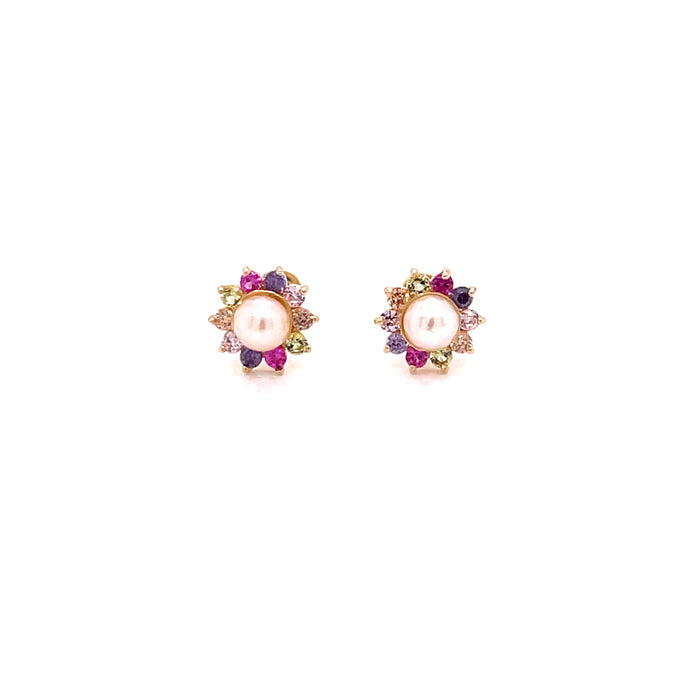 14k Rainbow Halo Stud Earrings - MyAZGold