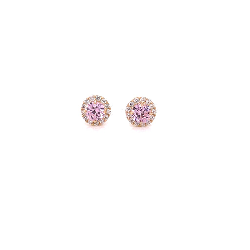 14k Light Pink Halo Stud Earrings - MyAZGold