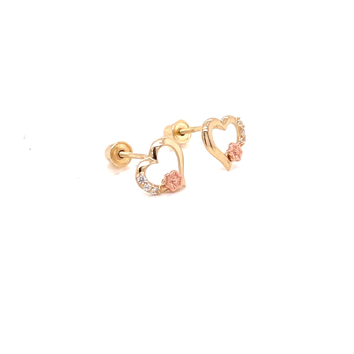 14k Heart with Flowers Stud Earrings - MyAZGold