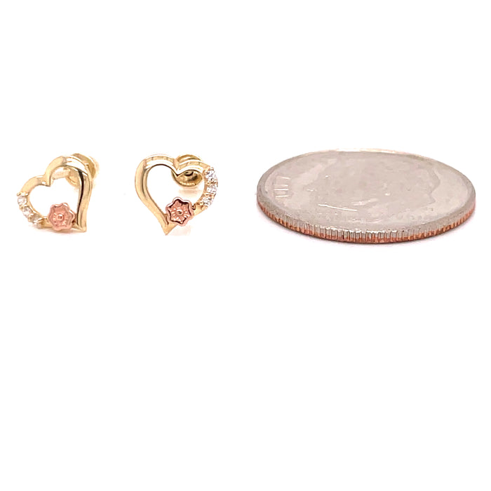 14k Heart with Flowers Stud Earrings - MyAZGold