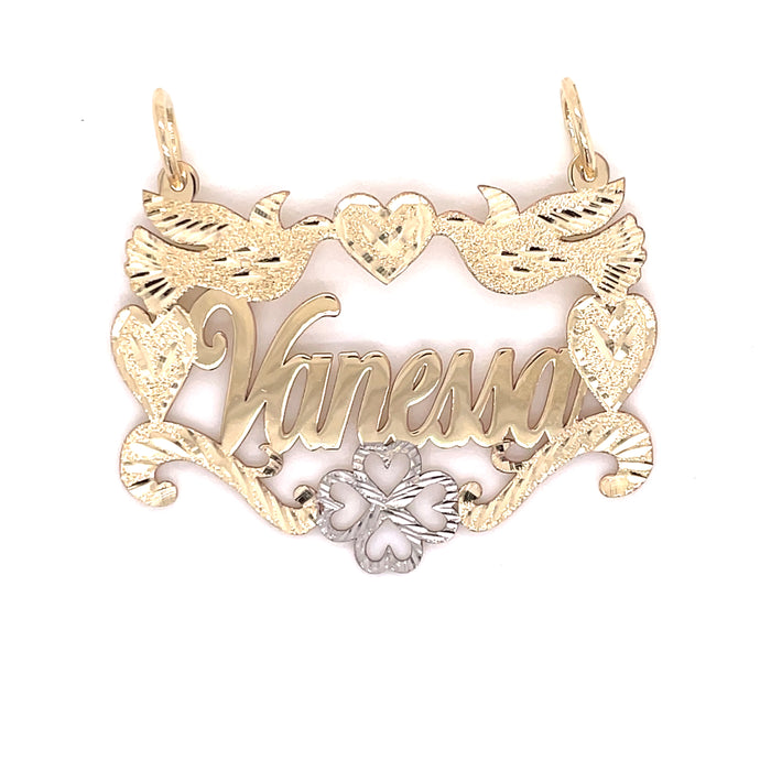 14k Cursive Gold Name with Flowers Hearts and Dove Detail - MyAZGold