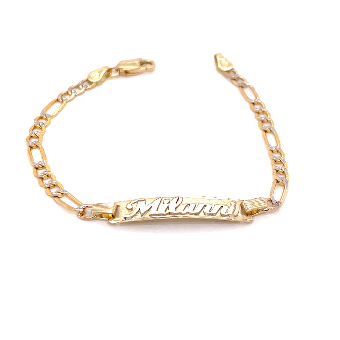 Solid Curb Chain ID Bracelet 14K Two-Tone Gold 8.5