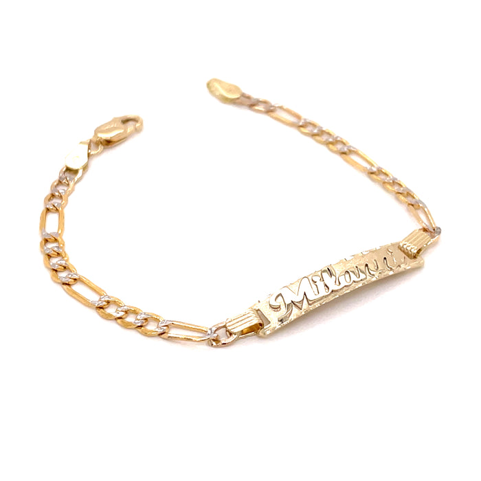 14K Mens Gold Petatillo ID Bracelet with Gold Name Overlay