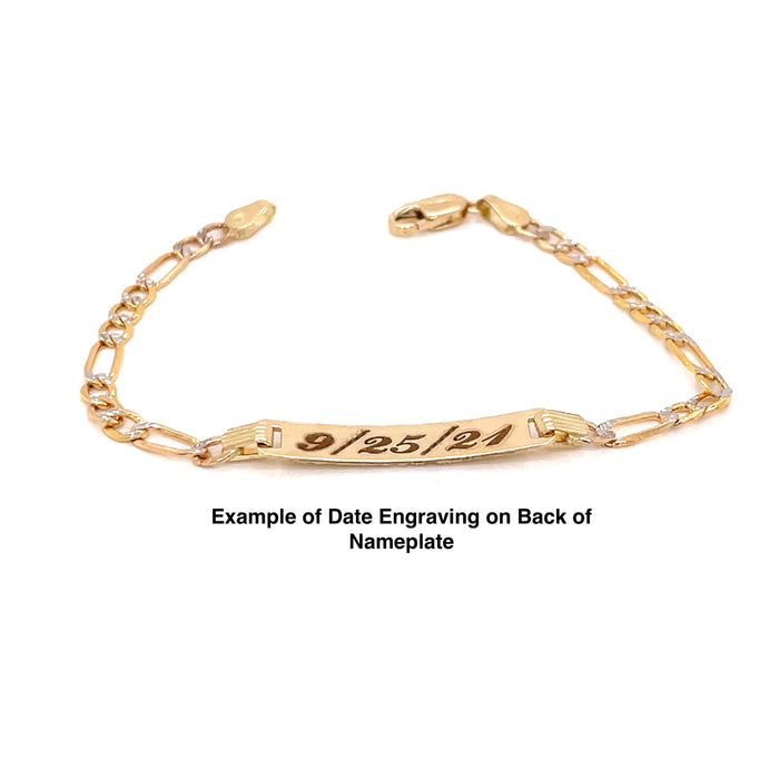 14k Custom Name Baby ID Bracelet with Cuban Link Style Chain
