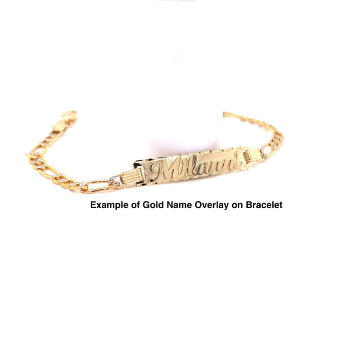 14k Kids Gold ID Bracelet with Gold Name Overlay and Gemstone Flower