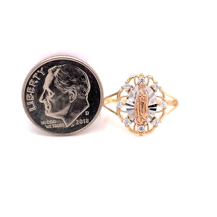 14k Virgin Mary with Surrounding Gemstones Ring - MyAZGold