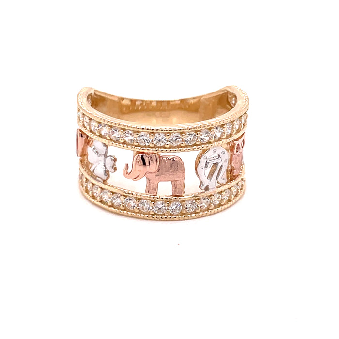 14k Lucky Symbols Ring with Gemstones - MyAZGold