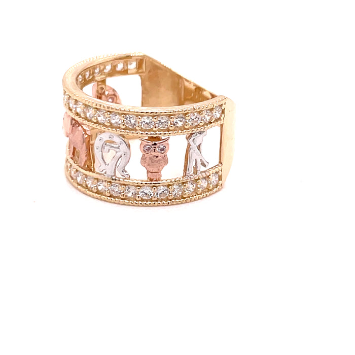 14k Lucky Symbols Ring with Gemstones - MyAZGold