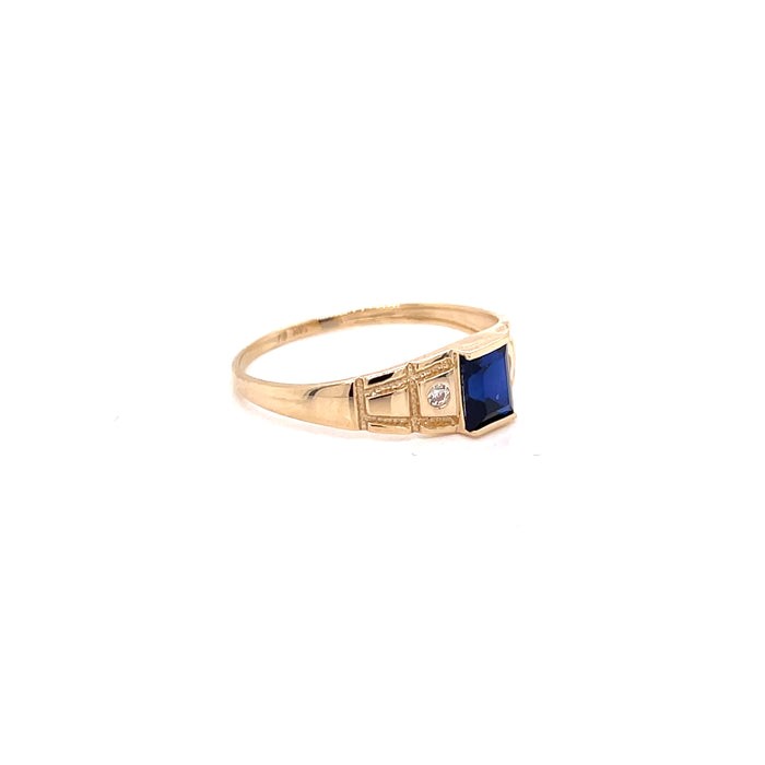 14k Rectangle Gemstone Ring with Side Gemstones - MyAZGold