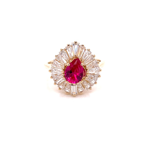14k Pear Shaped Gemstone Ring with Baguette Gemstones - MyAZGold