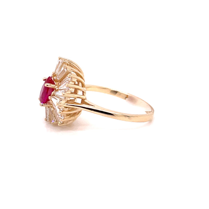 14k Pear Shaped Gemstone Ring with Baguette Gemstones - MyAZGold