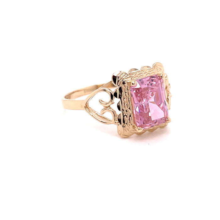 14k Rectangle Gemstone Ring with Side Hearts - MyAZGold