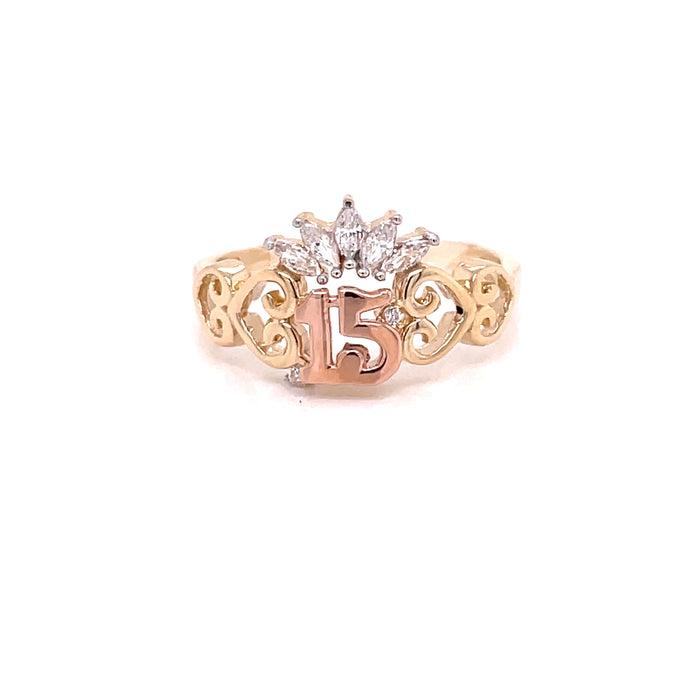 14k Gold 15 Ring with Heart Band