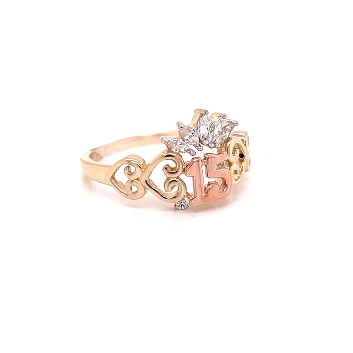 14k Gold 15 Ring with Heart Band