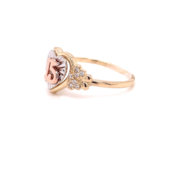 14k Gold 15 Heart Ring with Brilliant Background