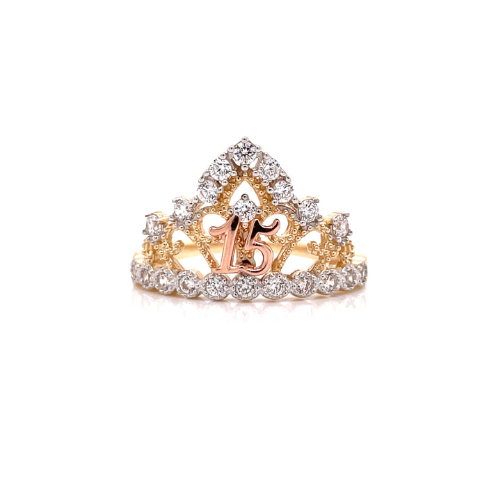 14k Gold 15 Full Gemstones Crown Ring