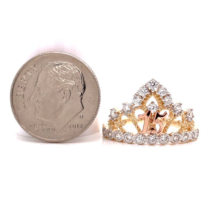 14k Gold 15 Full Gemstones Crown Ring