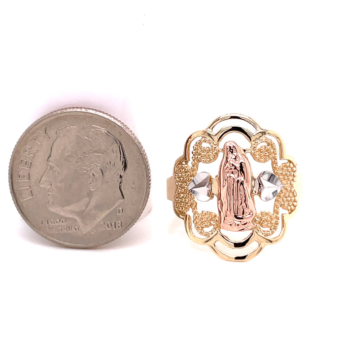 14k Gold Virgin Mary with White Gold Hearts - MyAZGold