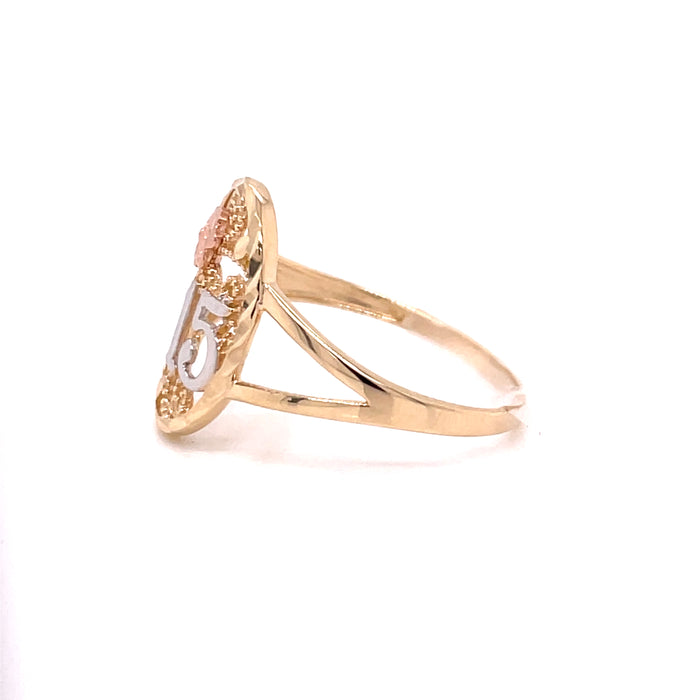 14k Gold 14 Oval Ring with Flower - MyAZGold