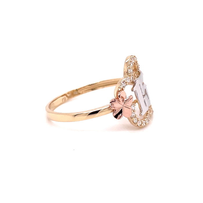 14k Large Flower 15 Gold Ring - MyAZGold