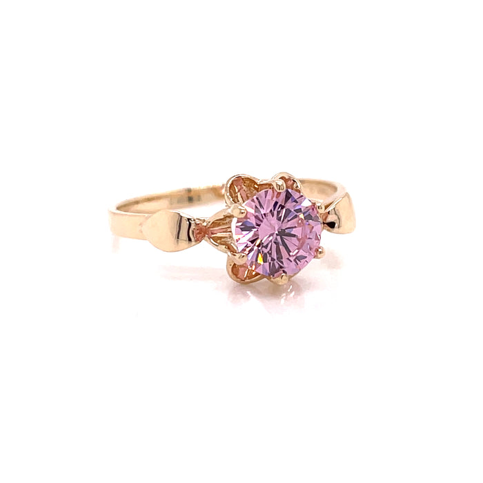 14k Pink Round Gemstone Ring