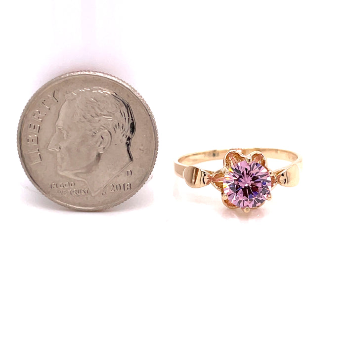 14k Pink Round Gemstone Ring