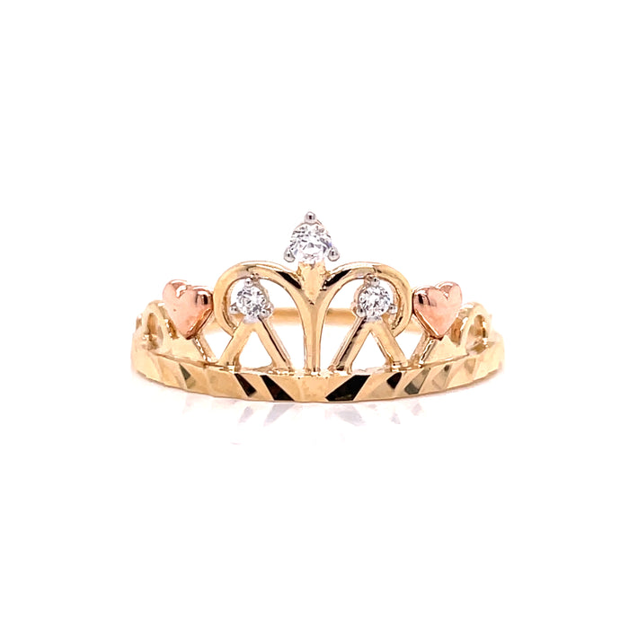 14k Heart and Gemstone Crown Ring