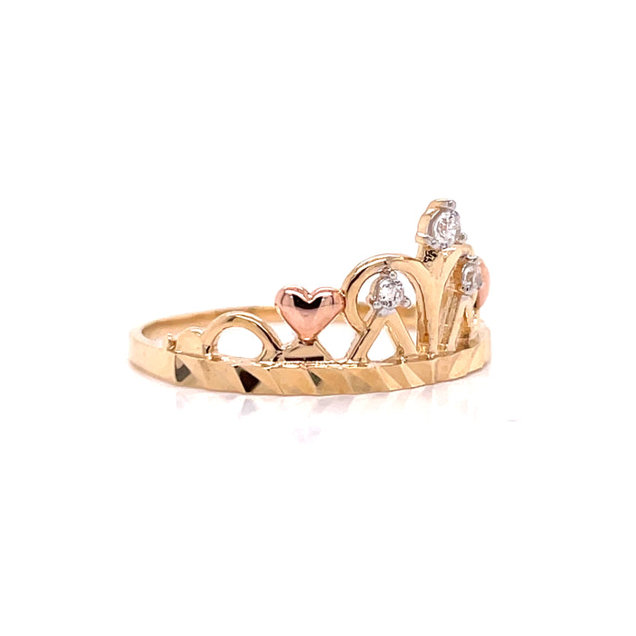 14k Heart and Gemstone Crown Ring