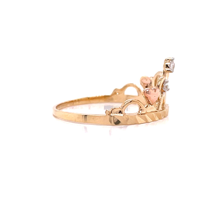 14k Heart and Gemstone Crown Ring