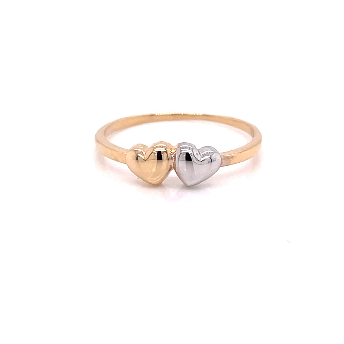 14k Yellow and White Gold Hearts Ring