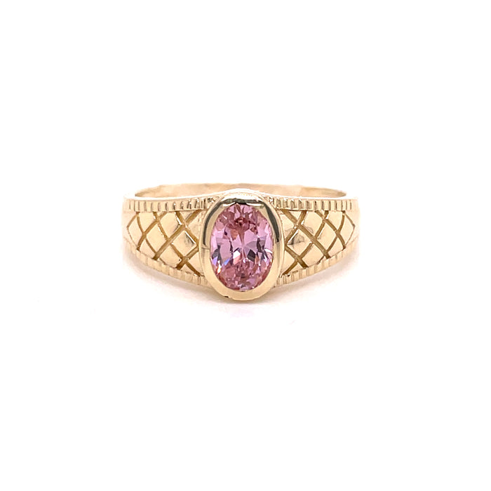 14k Pink Oval Gemstone with Crossing Design