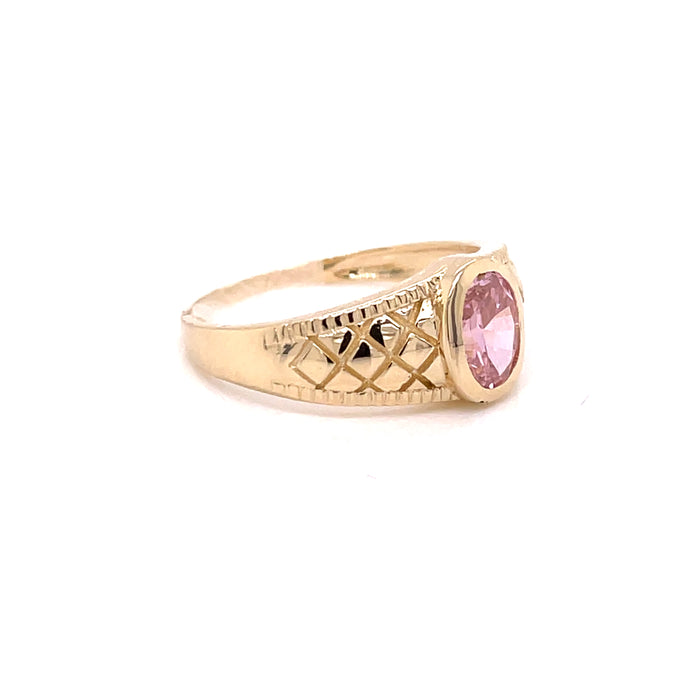 14k Pink Oval Gemstone with Crossing Design