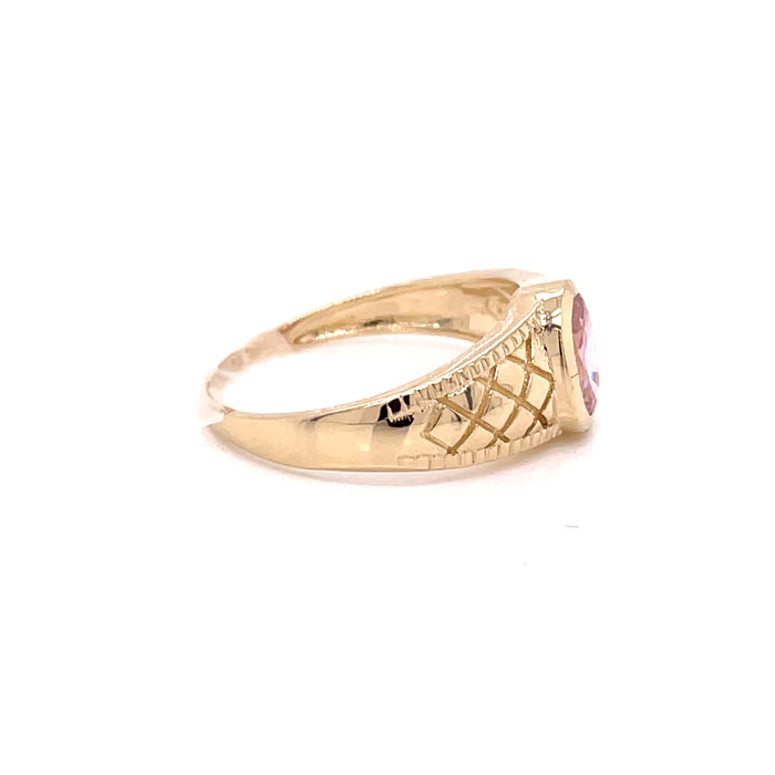 14k Pink Oval Gemstone with Crossing Design