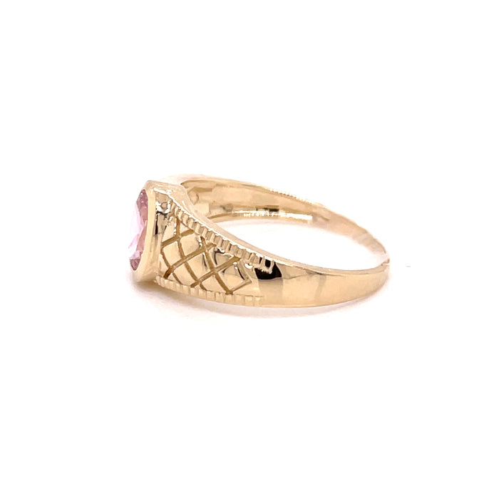 14k Pink Oval Gemstone with Crossing Design