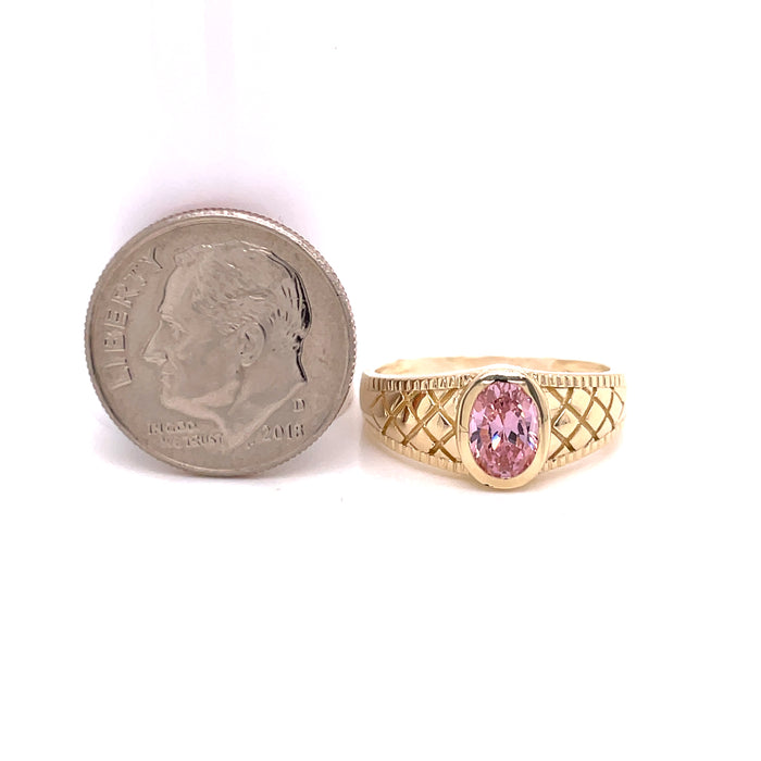 14k Pink Oval Gemstone with Crossing Design