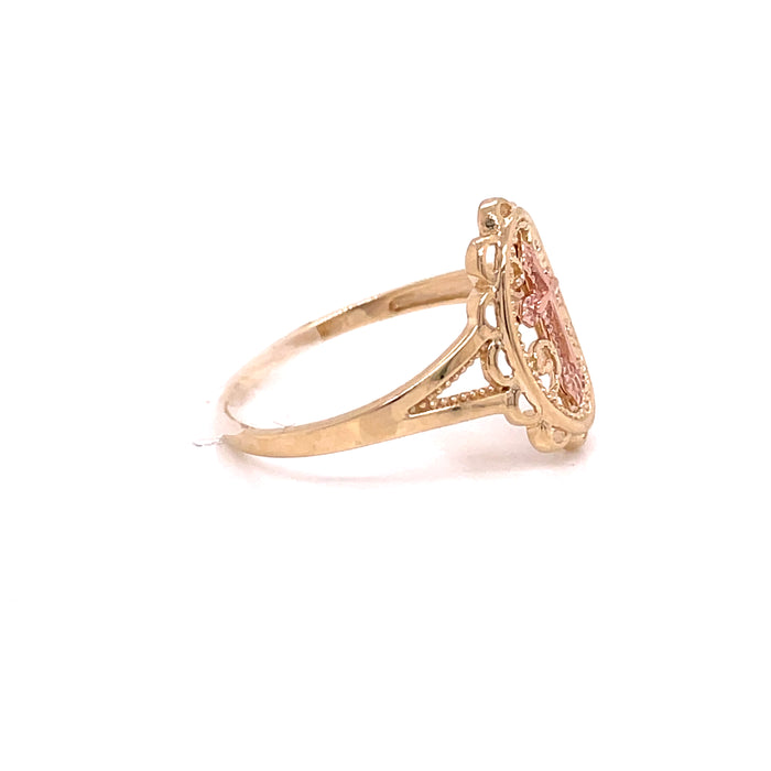 14k Gold Oval Shield with Cross Ring