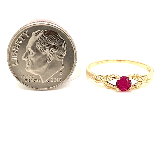 14k Gemstone Ring with Leaf Side Design - MyAZGold
