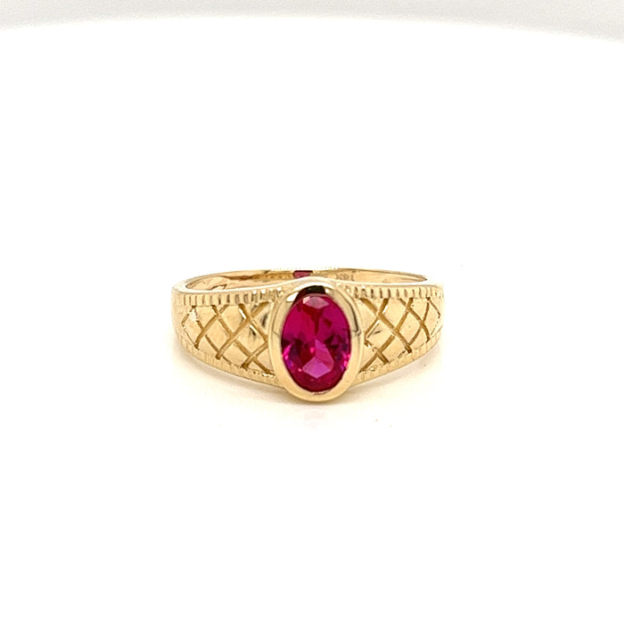 14k Red Oval Gemstone with CrissCross Design