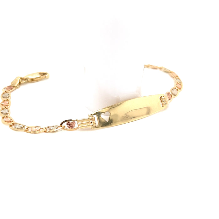 14k Gold Kids ID Bracelet with Heart Chain Design