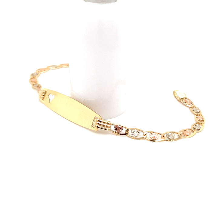 14k Gold Kids ID Bracelet with Heart Chain Design