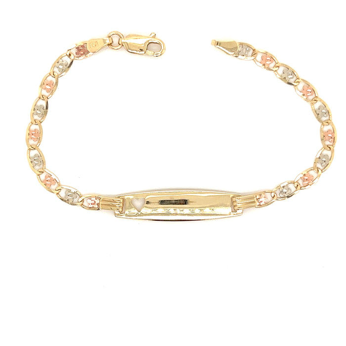 14k Gold Kids ID Bracelet with Flower Chain Design