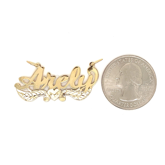 14k Gold Name with Heart and Side Swoop Detail