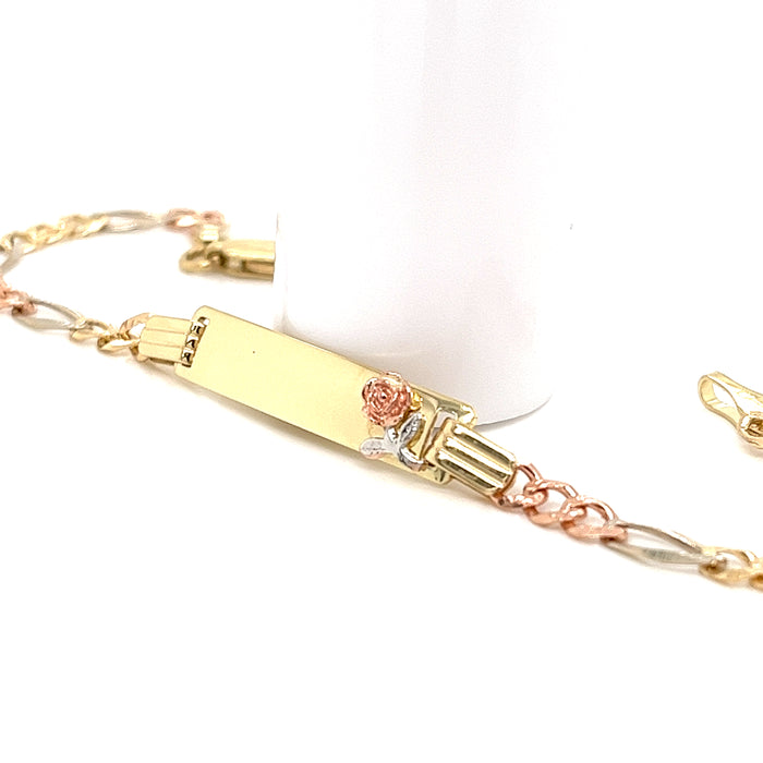 14k Kids ID Bracelet with Rose