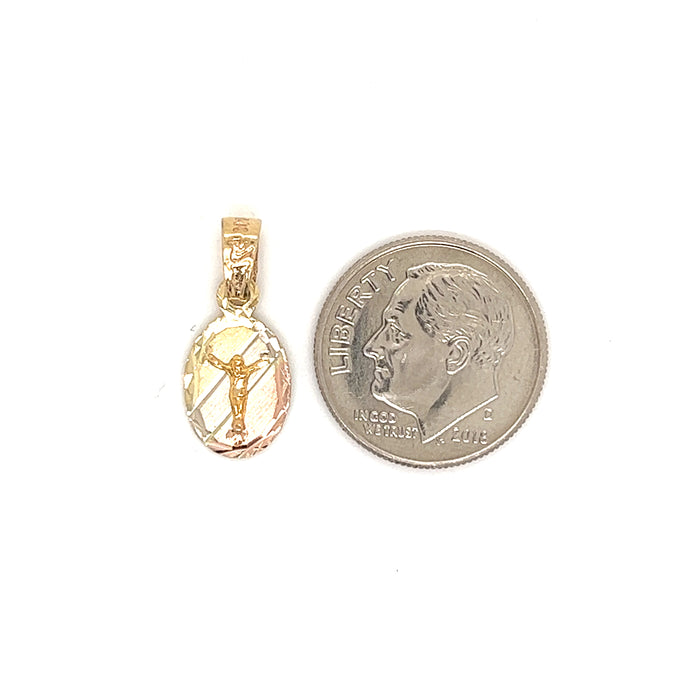 14k Tri-Tone Oval Jesus Pendant with Figaro Necklace