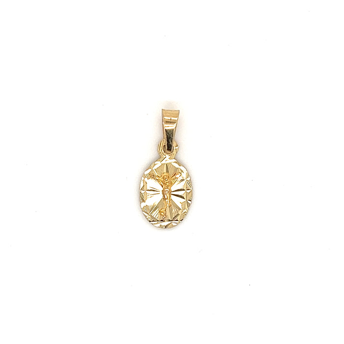 14k Oval Jesus Diamond Cut background Pendant with Figaro Necklace