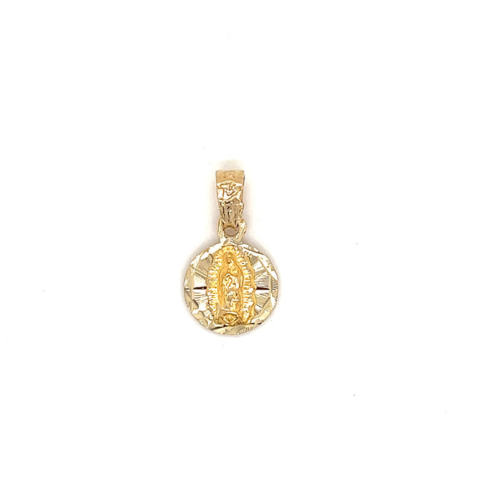 14k Virgin Mary Round Diamond Cut Pendant with Valentino Necklace