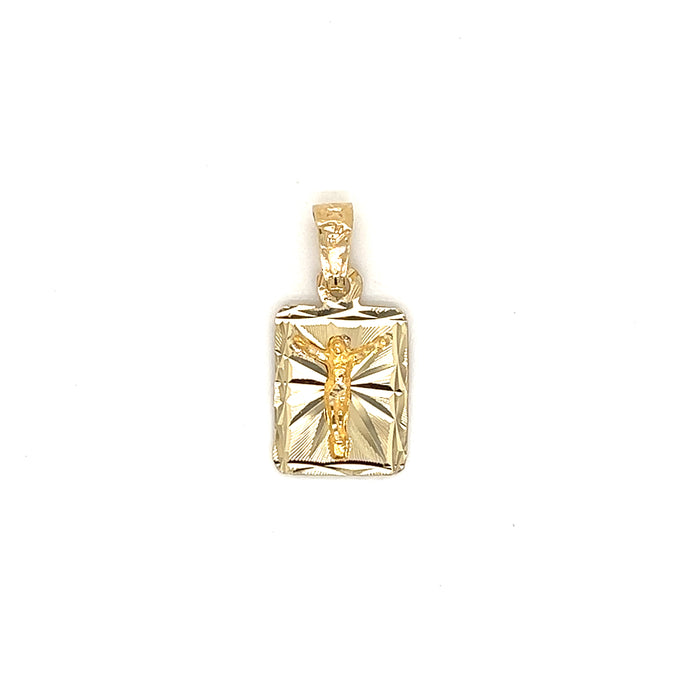 14k Rectangle Jesus Pendant with Diamond Cut background and Valentino Necklace