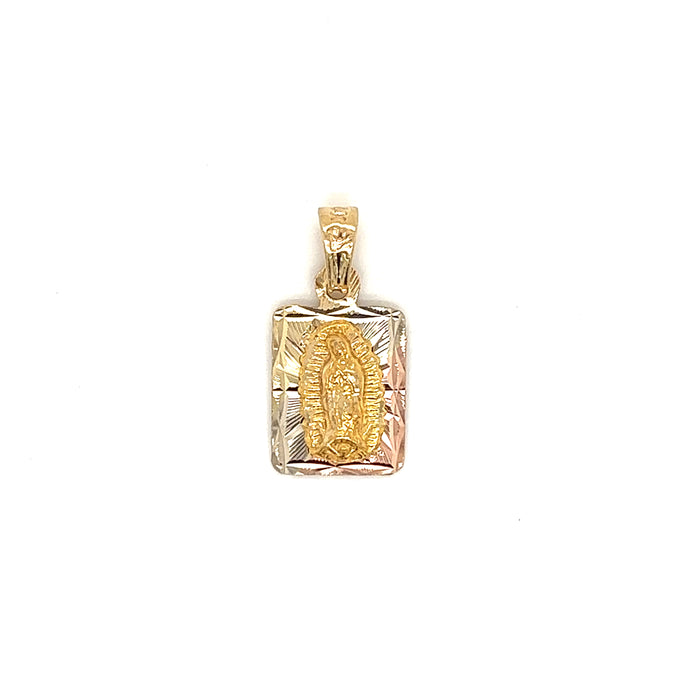 14k Virgin Mary Pendant with Diamond Cut Background and Figaro Necklace