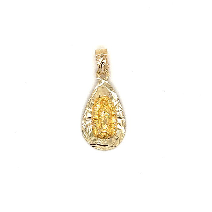 14k Teardrop Virgin Mary Gold Pendant with Valentino Necklace
